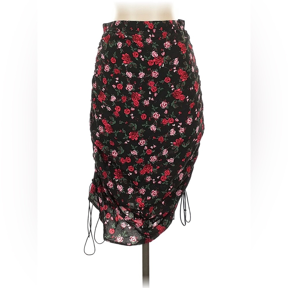 For Love And Lemons, Black and Red Floral Pencil Skirt
